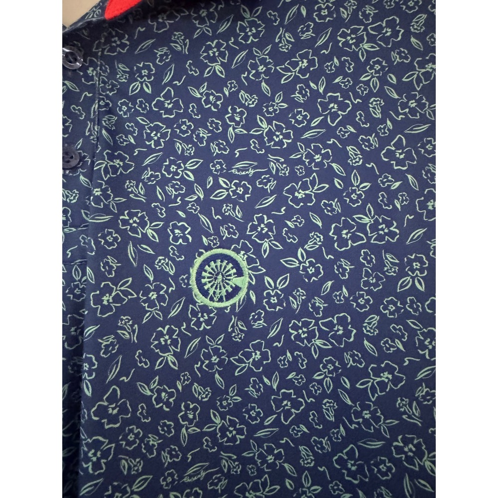REDVANLY Mens Floral Performance Golf Polo Shirt Navy Blue Green Size M - Picture 4 of 7